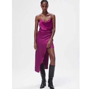 “ZARA” Asymmetrical Satin Effect Draped Dress
